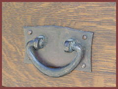 Original hand-hammered copper drawer pull with it's original patina. 